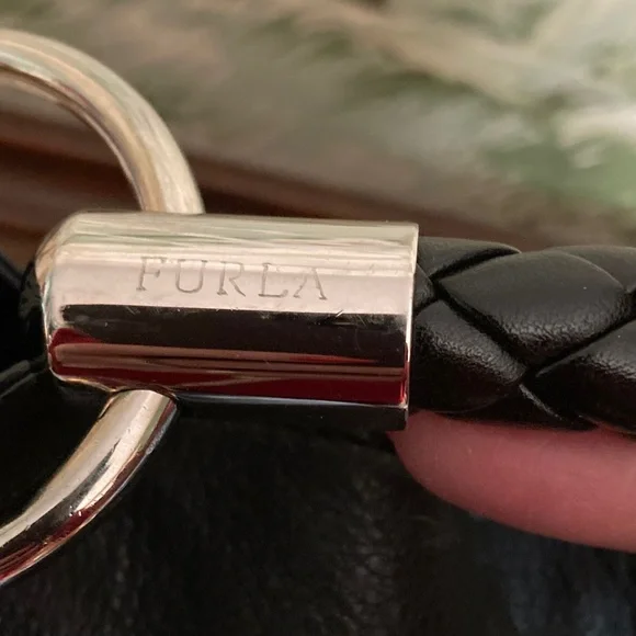 FURLA EUC Black Italian Pebbled Leather Hobo Bag with Braided Handle. - Picture 5 of 14